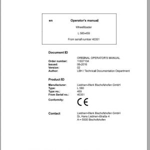 Liebherr Wheel Loader L580 459 SN 40351 Operators Manual 1
