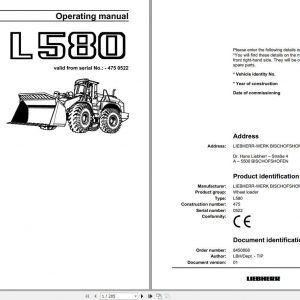 Liebherr Wheel Loader L580 475 SN 0522 Operators Manual 1
