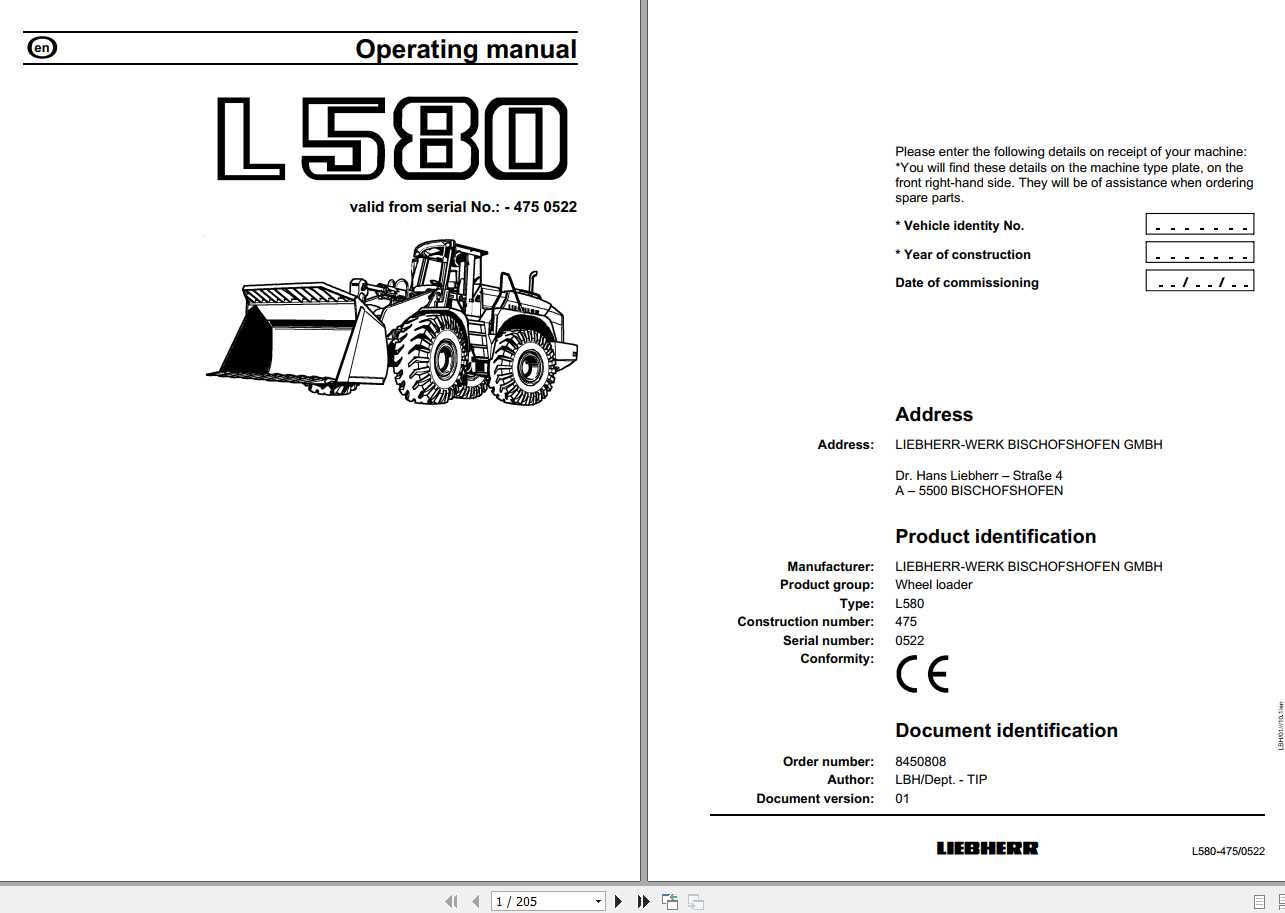 Liebherr Wheel Loader L580 475 SN 0522 Operators Manual 1