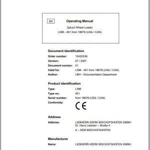 Liebherr Wheel Loader L586 461USA CAN2plus2 SN 18678 Operators Manual 1
