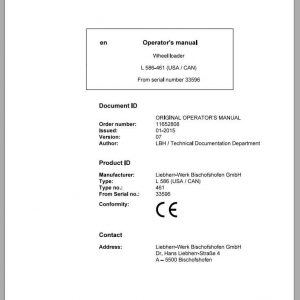 Liebherr Wheel Loader L586 461USA CAN SN 33596 Operators Manual 1