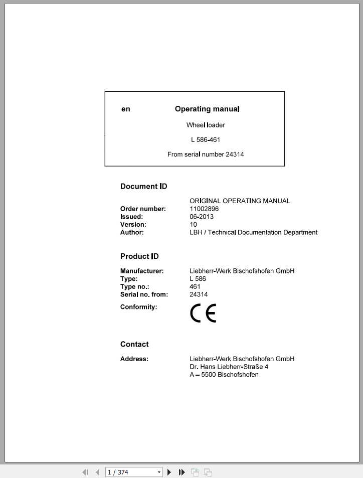 Liebherr Wheel Loader L586 461 SN 24314 Operators Manual 1