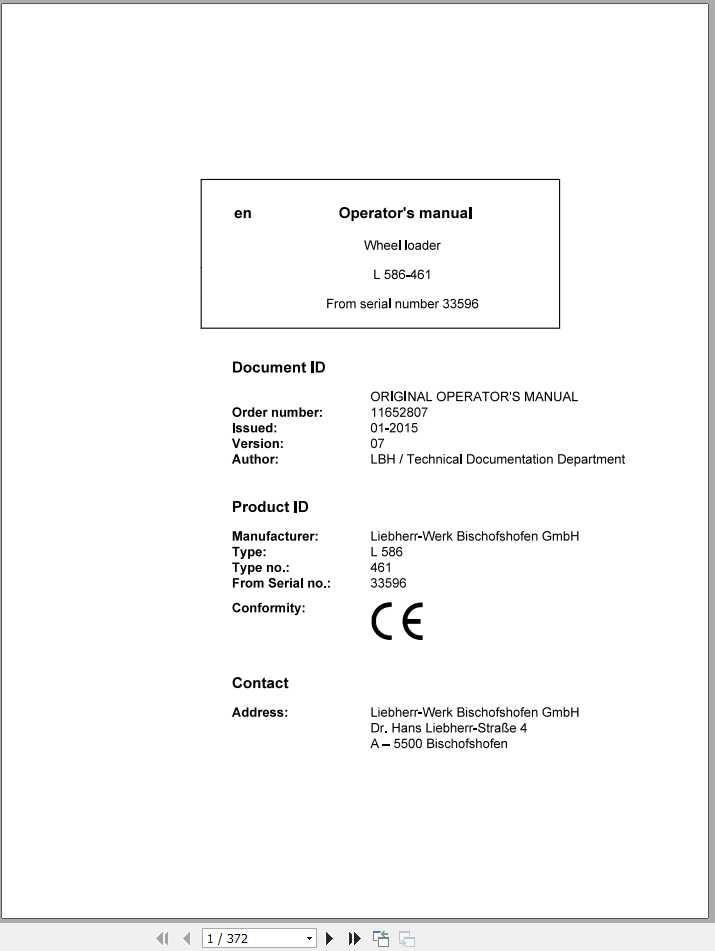 Liebherr Wheel Loader L586 461 SN 33596 Operators Manual 1