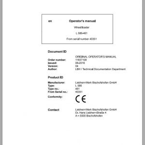 Liebherr Wheel Loader L586 461 SN 40351 Operators Manual 1