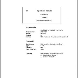 Liebherr Wheel Loader L586 461ohneCE SN 40351 Operators Manual 1