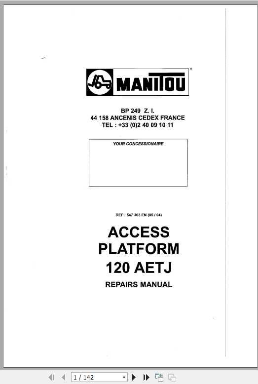 Manitou Access Platform 120 AETJ Repair Manual 1
