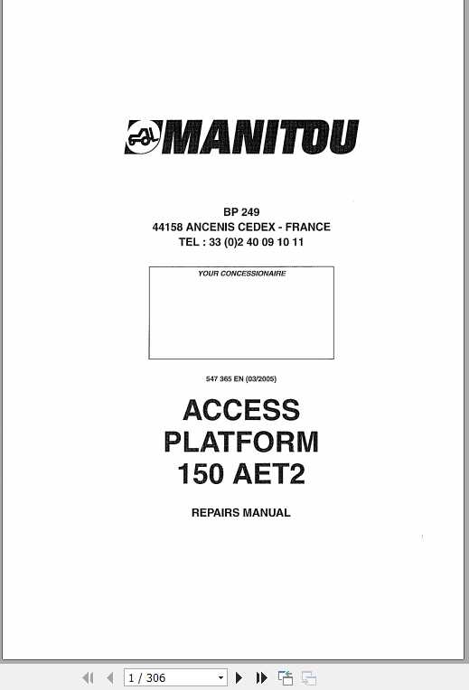 Manitou Access Platform 150 AET2 Repair Manual547365 1