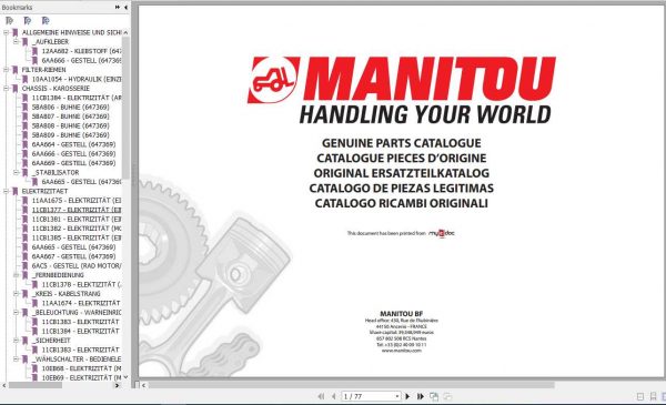 Manitou Articulated Boom Lift 78SEC2 Part Manual647369 1
