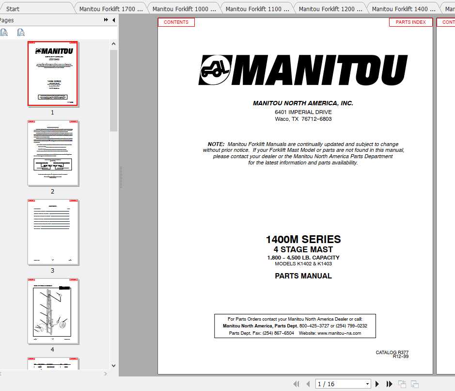 Manitou Forklift 1000 1700 Series Part Manual 1