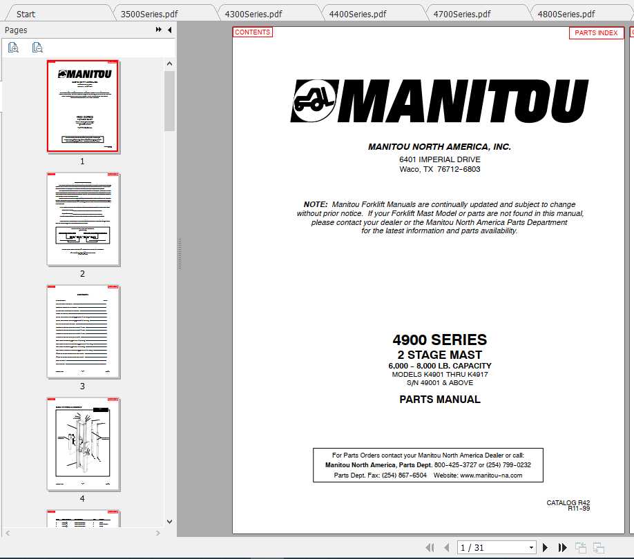 Manitou Forklift 3500 4900 Series Part Manual 1