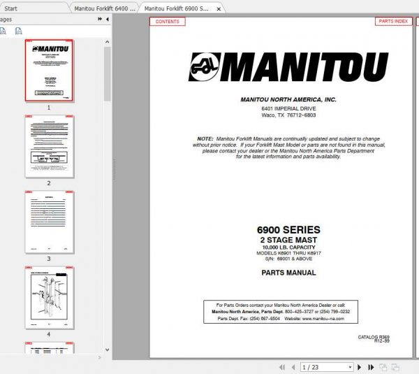 Manitou Forklift 6400 6900 Series Part Manual 1