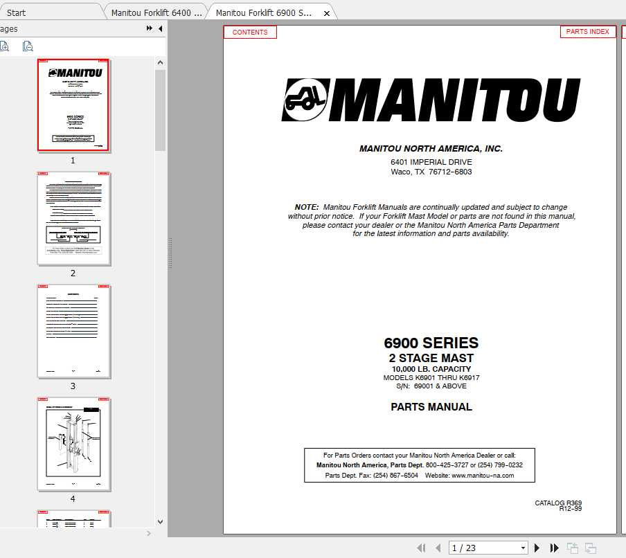 Manitou Forklift 6400 6900 Series Part Manual 1