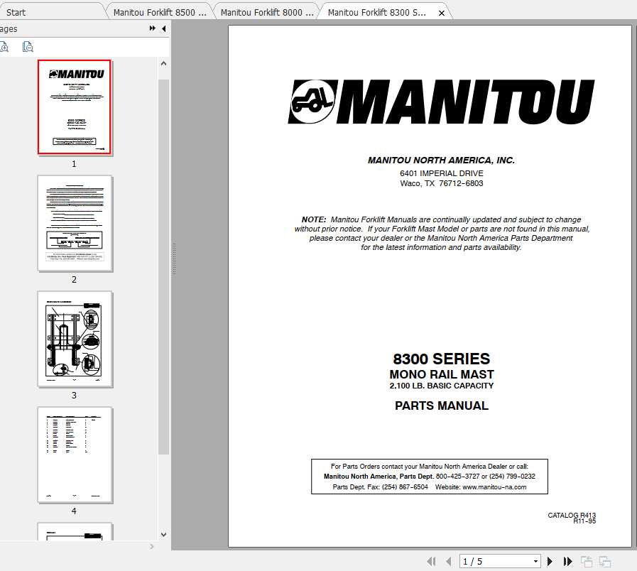 Manitou Forklift 8000 8500 Series Part Manual 1