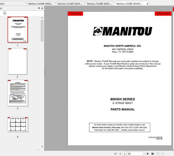 Manitou Forklift 80000 Series Part Manual 1