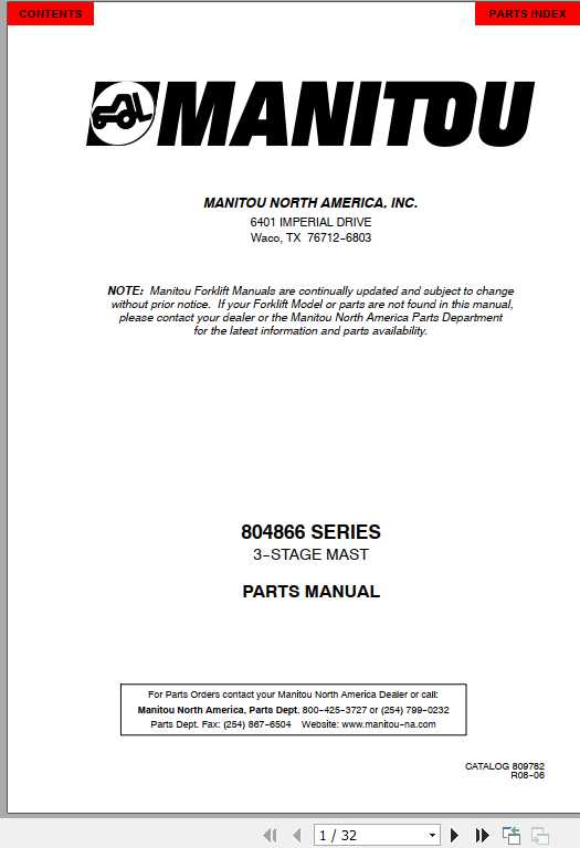 Manitou Forklift 804866 Series Part Manual 1