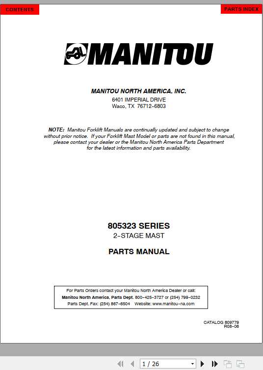 Manitou Forklift 805323 Series Part Manual 1