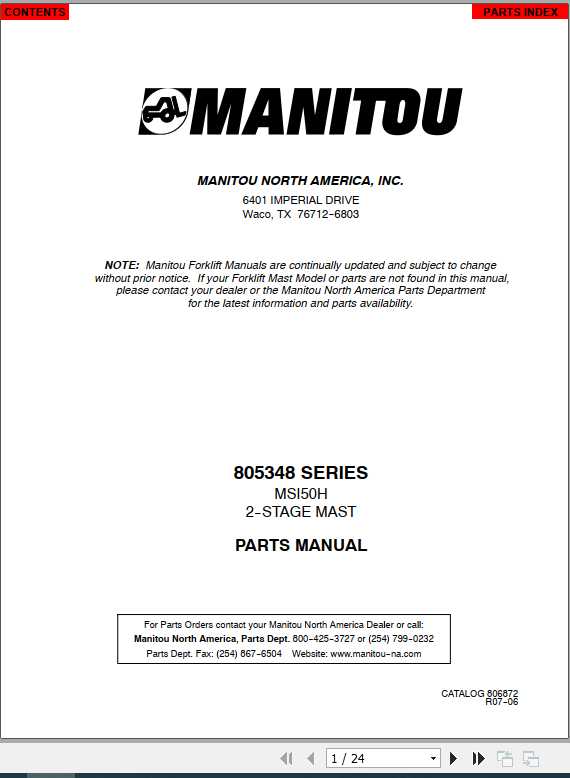 Manitou Forklift 805348 Series Part Manual 1