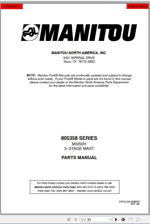 Manitou Forklift 805358 Series Part Manual 1