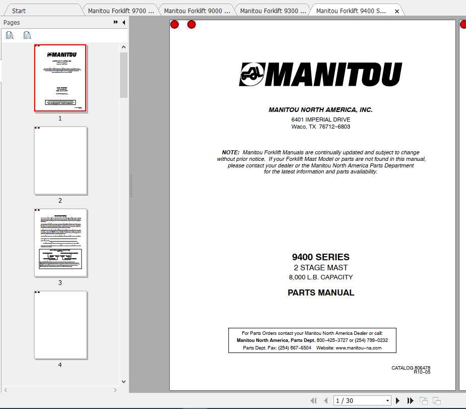 Manitou Forklift 9000 9700 Series Part Manual 1