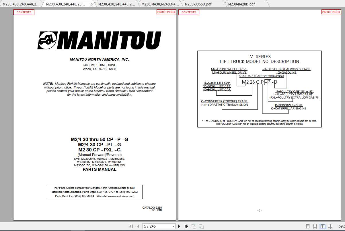 Manitou Forklift M230 M440 Part Manual 1
