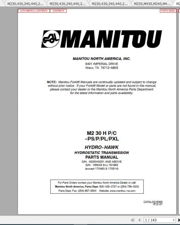 Manitou Forklift M230 M440 Part Manual 2