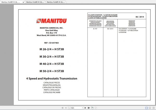 Manitou Forklift M26 30 40 50 Operators Parts Manual 1