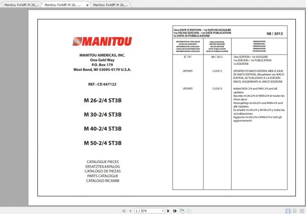 Manitou Forklift M26 30 40 50 Operators Parts Manual 2