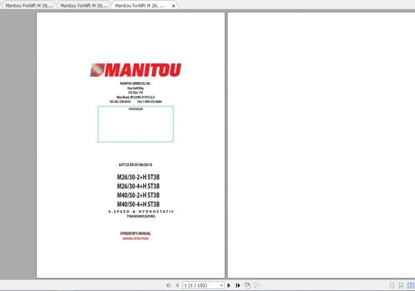 Manitou Forklift M26 30 40 50 Operators Parts Manual 3