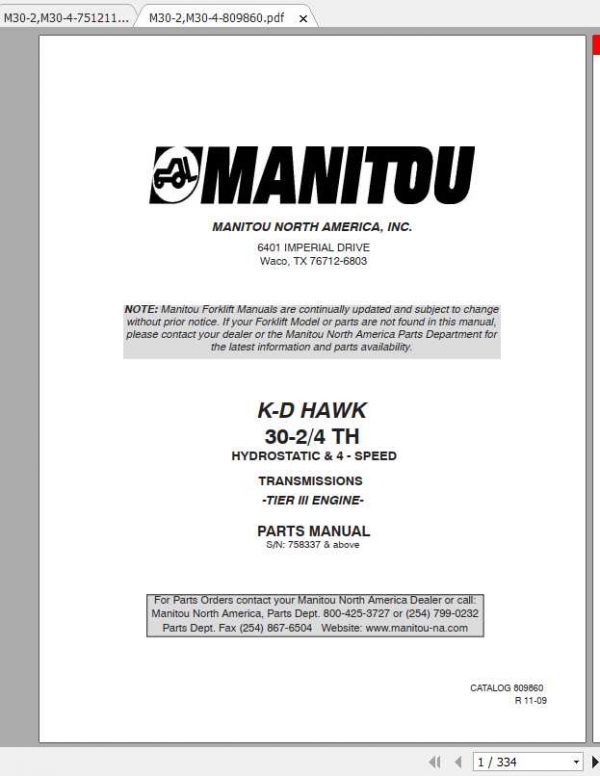 Manitou Forklift M30 24 Part Manual 1