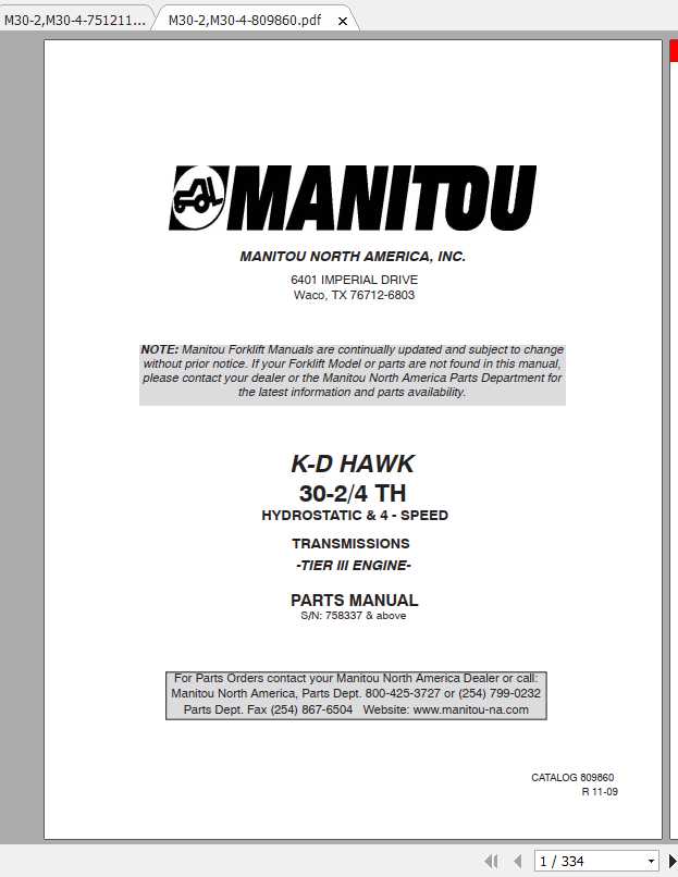 Manitou Forklift M30 24 Part Manual 1