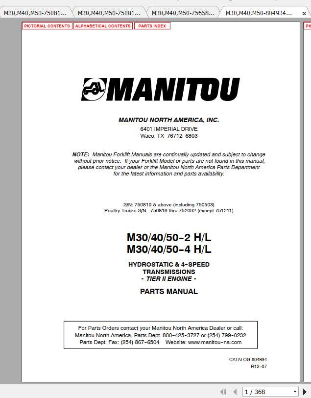Manitou Forklift M304050 Part Manual 1
