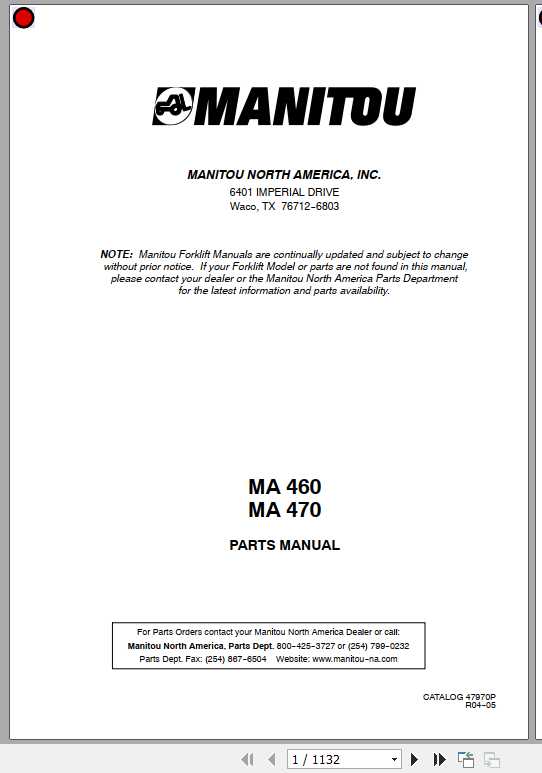 Manitou Forklift MA 460 470 Part Manual 1