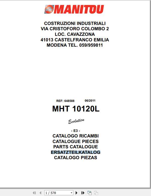 Manitou Forklift MHT 10120L Part Manual648588 1