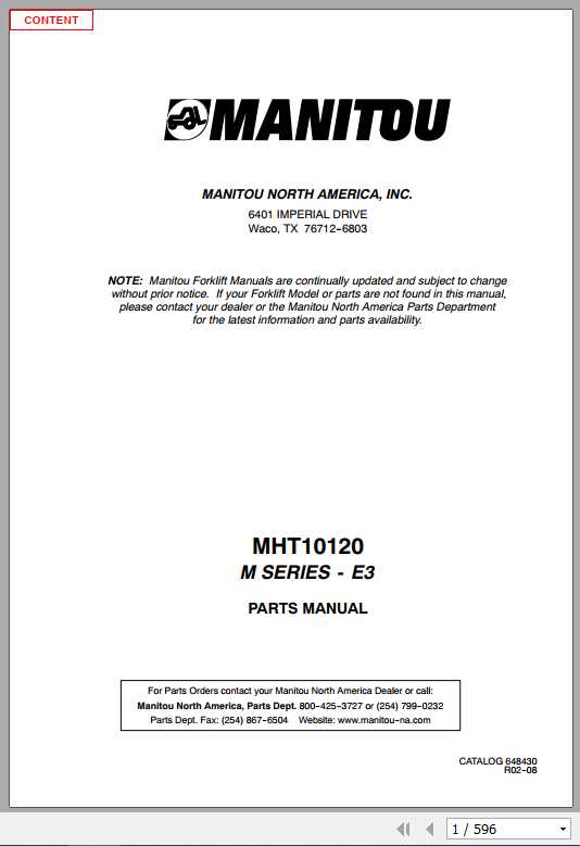 Manitou Forklift MHT 10120 Part Manual648430 1