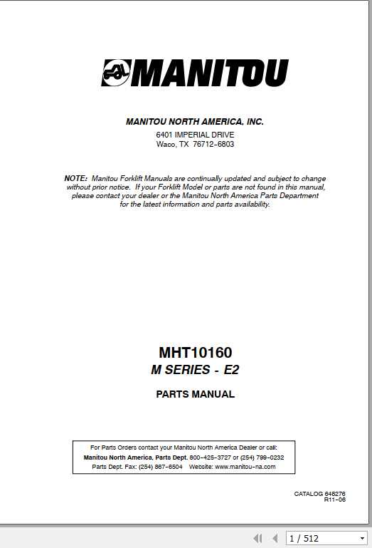 Manitou Forklift MHT 10160 Part Manual6482276 1