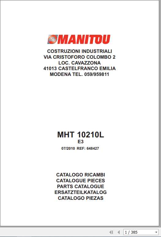 Manitou Forklift MHT 10210 L Part Manual648427 1