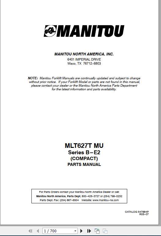 Manitou Forklift MHT 627T Part Manual 1