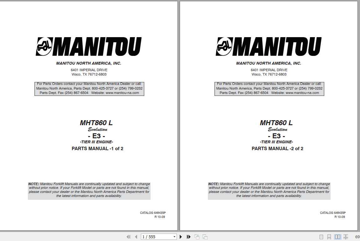 Manitou Forklift MHT 860 L Part Manual648435P 1