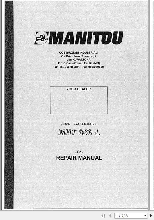 Manitou Forklift MHT 860 L Repair Manual648353 1