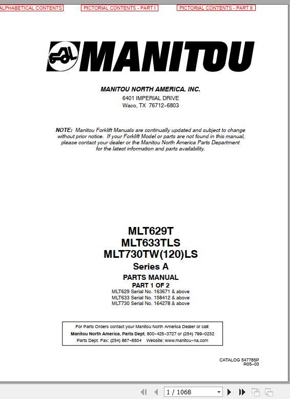 Manitou Forklift MLT 629 Part Manual547785P 1