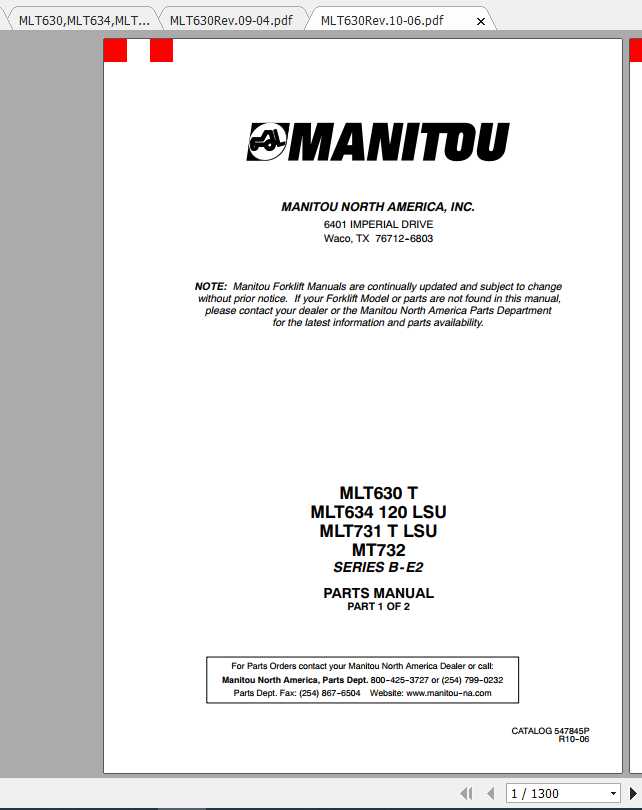 Manitou Forklift MLT 630 732 Part Manual 1