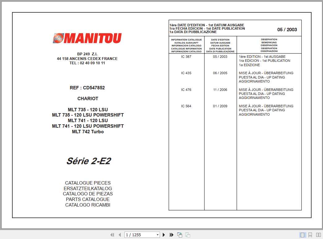 Manitou Forklift MLT 741 Part Manual547852 1