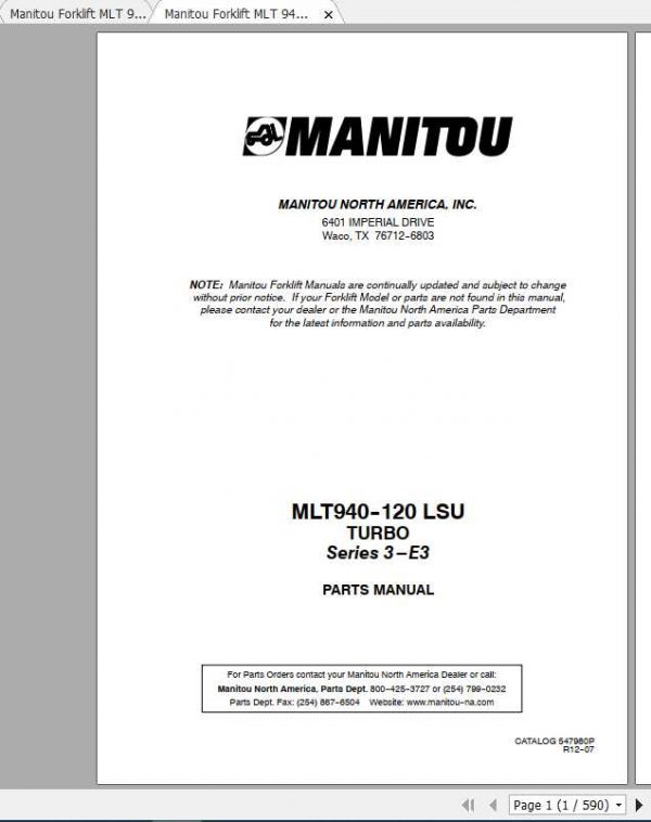 Manitou Forklift MLT 940 120 LSU Part Manual 1