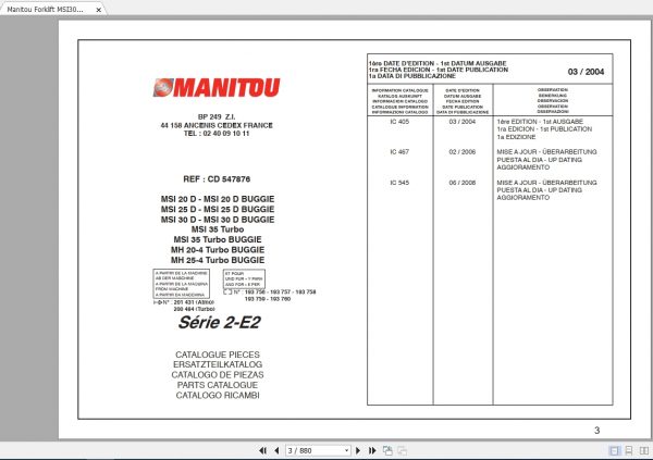 Manitou Forklift MSI30D MH25 4 Turbo Parts Manual547876P 2
