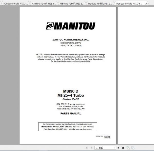Manitou Forklift MSI 30D Parts Manual 1