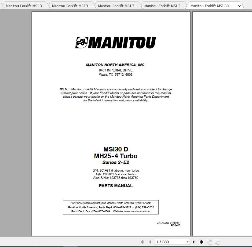 Manitou Forklift MSI 30D Parts Manual 1