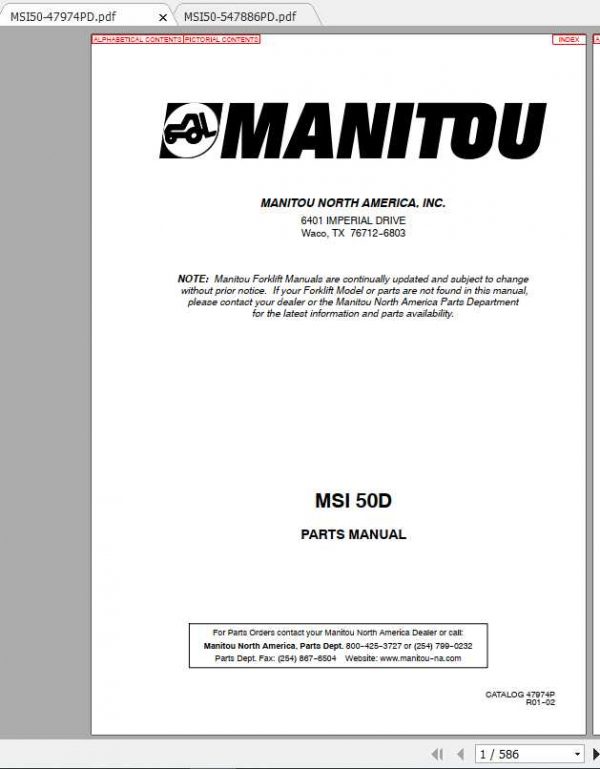 Manitou Forklift MSI 50 Parts Manual 1