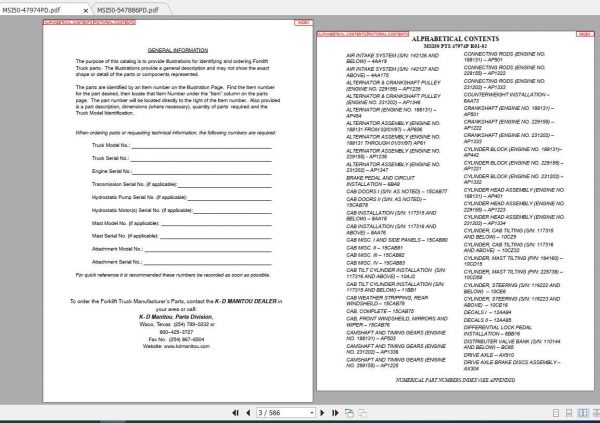 Manitou Forklift MSI 50 Parts Manual 2