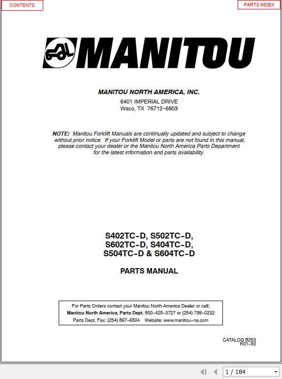 Manitou Forklift S402 604 TC D Parts Manual 1
