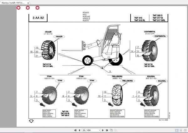 Manitou Forklift TMT315 FL Parts Manual547633P 3